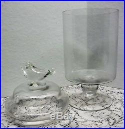 Vintage Clear Glass Stemmed Apothecary Jar Bird Handle Candy Dish Container