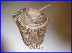 Vintage Clear Glass & Wire Mesh Kerosene Oil Pour Jug with Wood Handle No Contents