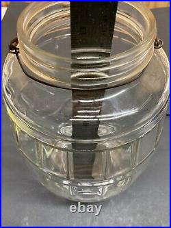 Vintage Clear Panel Glass Pickle Egg Barrel Jar Canister Wood Handle 13 x 7