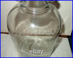 Vintage Clear Round Glass Full Gallon Jug Jar Wood Handle Ball Zinc Cap LID
