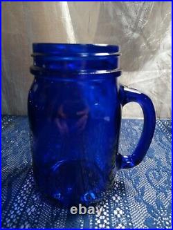 Vintage Cobalt Blue Mason Jar Mugs Glass Drinking Jars With Handles set of 8
