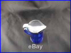 Vintage Cobalt Blue Ribbed Glass Syrup Container Jar Pitcher Chrome Lid D Handle