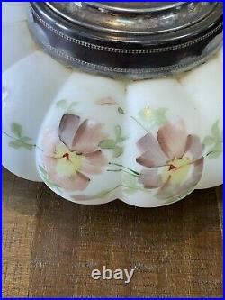 Vintage Consolidated Hand Painted Floral Biscuit Jar Fancy Metal Handle And Lid