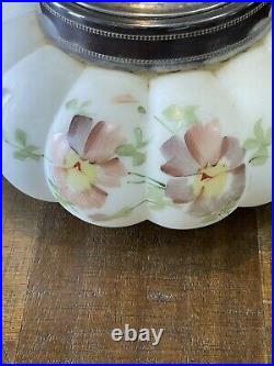 Vintage Consolidated Hand Painted Floral Biscuit Jar Fancy Metal Handle And Lid