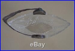 Vintage Crystal Candy Biscuit Jar Polish WW2 Jewish Silver Handle Signed Lovely
