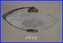 Vintage Crystal Candy Biscuit Jar Polish WW2 Jewish Silver Handle Signed Lovely