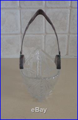 Vintage Crystal Candy Biscuit Jar Russian 1960's Silver Handle Signed Lovely