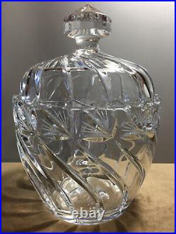 Vintage Crystal Cut Glass Cookie Jar Lidded Large 10 Tall Heavy & Etched