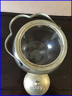 Vintage Cut Glass Biscuit Barrel Jar With Silverplate Handle & Rim & Lid
