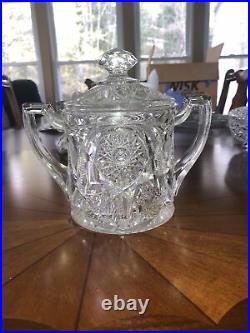 Vintage Cut Glass Double Handled Covered Biscuit Jar Crystal