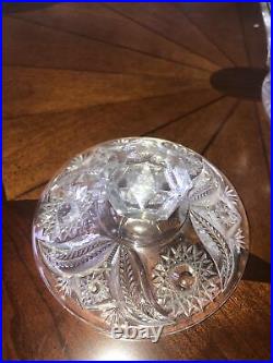 Vintage Cut Glass Double Handled Covered Biscuit Jar Crystal