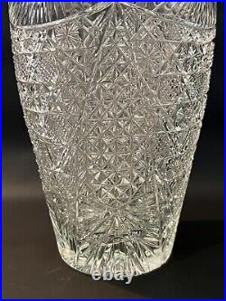 Vintage Cut Glass Large Urn Vase withHandles, 15 1/4 Tall, 7 Widest