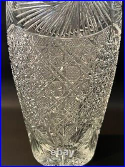 Vintage Cut Glass Large Urn Vase withHandles, 15 1/4 Tall, 7 Widest
