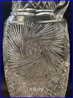 Vintage Cut Glass Large Urn Vase withHandles, 15 1/4 Tall, 7 Widest