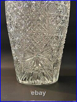 Vintage Cut Glass Large Urn Vase withHandles, 15 1/4 Tall, 7 Widest