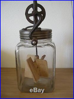 Vintage Dazey #40 Butter Churn Glass Jar Wood Handle Paddle