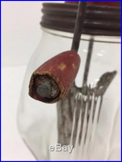 Vintage Dazey Butter Churn Red Bullet Top/Crank Handle on Glass Barrel Jar