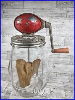 Vintage Dazey Red Football Butter Churn Original No 4, 4 Qt. Tulip Jar