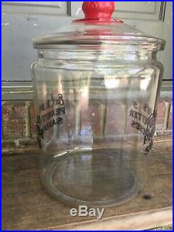 Vintage Eat Tom's Peanut Butter Sandwiches Large Glass Jar with Red Handle Lid