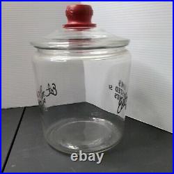 Vintage Eat Tom's Toasted Peanuts 5c Glass Jar withLid & Tom's Embossed on Handle