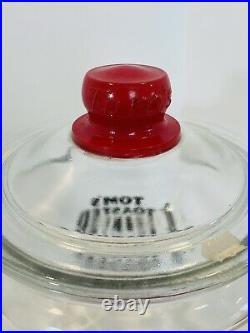 Vintage Eat Toms Toasted Peanuts $. 5 Glass Jar withLid & Toms Embossed Handle