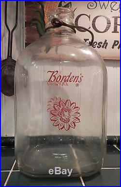Vintage Elsie Cow Dairy Bordens Gallon Glass Milk Bottle Jar Jug Metal Handle