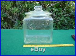 Vintage Embossed PLANTERS Square Glass Peanut Jar with PEANUT HANDLE