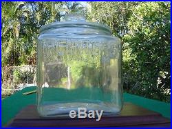 Vintage Embossed PLANTERS Square Glass Peanut Jar with PEANUT HANDLE