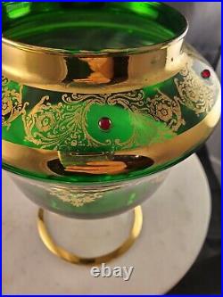 Vintage Empoli Glass Green Gold Lidded Jar Italy Italian Murano