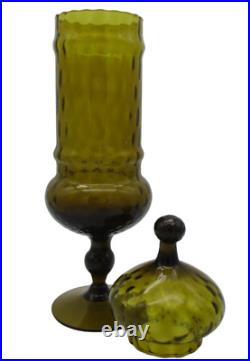 Vintage Empoli Italian Art Glass Avocado Green Optic Apothecary Jar