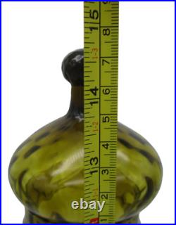 Vintage Empoli Italian Art Glass Avocado Green Optic Apothecary Jar