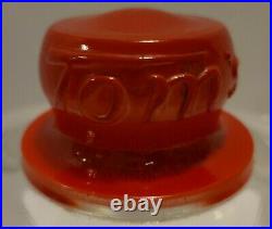 Vintage Enjoy Toms Toasted Peanuts Delicious Blue Graphics Glass Jar Red Handle