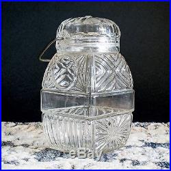Vintage Fancy Clear Fruit Jar with Ground Lip, Screw Lid, Wire Handle