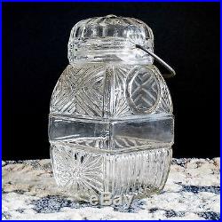 Vintage Fancy Clear Fruit Jar with Ground Lip, Screw Lid, Wire Handle