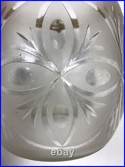 Vintage Frosted Glass Etched Design Biscuit Jar Silver Plates Lid Handle