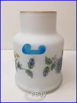 Vintage Frosted Glass Jar Canister Blue Floral withBlue Handles, Made in Italy