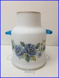 Vintage Frosted Glass Jar Canister Blue Floral withblue Handles, Made in Italy