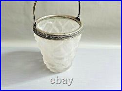 Vintage Frosted Glass Jar Metal Rim Encased Handle 9'' T 5'' W