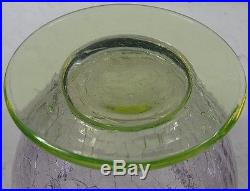 Vintage Fry Glass Covered Jar Crackle Purple With Vaseline Glass Handle & Base