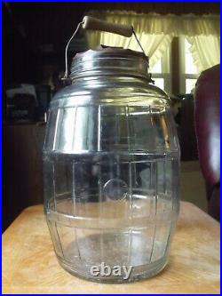 Vintage General Store Barrel Pickle Jar Glass Duraglas with Bail Handle Wood Lid