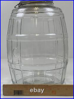 Vintage Glass Barrel Pickle Jar WithMetal Screw Lid Wire Bale Wooden Handle 2.5gal