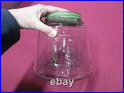 Vintage Glass Barrel Style General Store PICKLE JAR Storage with Handle-Green
