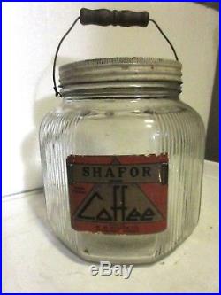 Vintage Glass Coffee Jar W Paper Label Frankfort Indiana Shafor Bail Handle LID
