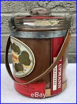 Vintage Glass H Upmann Cigar Humidor Jar Post Cuban Embargo Leather Handle