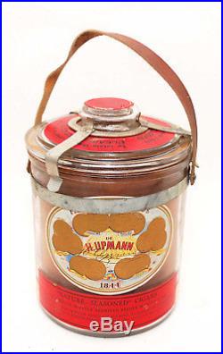 Vintage Glass H Upmann Cigar Humidor Jar Pre Cuban Embargo Leather Handle