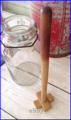 Vintage Glass Jar Butter Churn Wood Dasher Wire Handle I Gallon Signed Numbered