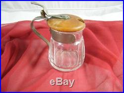 Vintage Glass Jar With Silver Handle And Wood LID 3 Tall