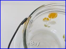 Vintage Glass Kitchen Storage Jar Wood Wire Bail Handle Metal Lid Flowers Chic