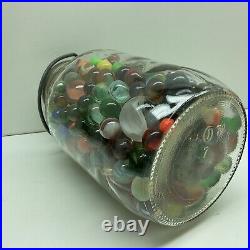 Vintage Glass Marbles In #7 Half Gallon Jar With Handle. TS