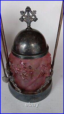 Vintage Glass Pickle Castor Jar Tong Albany Silver Plate Co. Triple Plated 5304